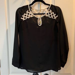 Vici Collection Black and Ivory Chiffon Blouse S